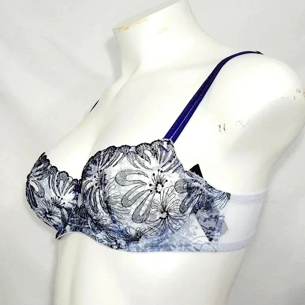 40DDD Paramour 115009 Ellie Demi Unlined Lace Underwire Bra‎ Blue Blossoms NWT